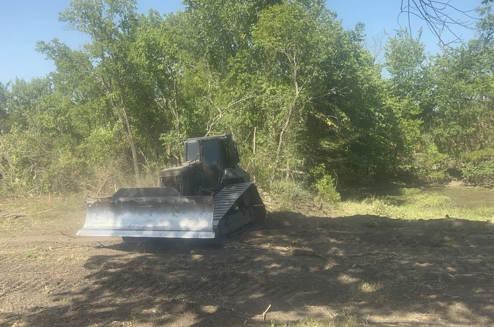 Cat D6 dozer pushing into the tree line on a land clearing job